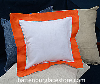 Square Pillow Sham. White with Orange color border. 12 SQ.